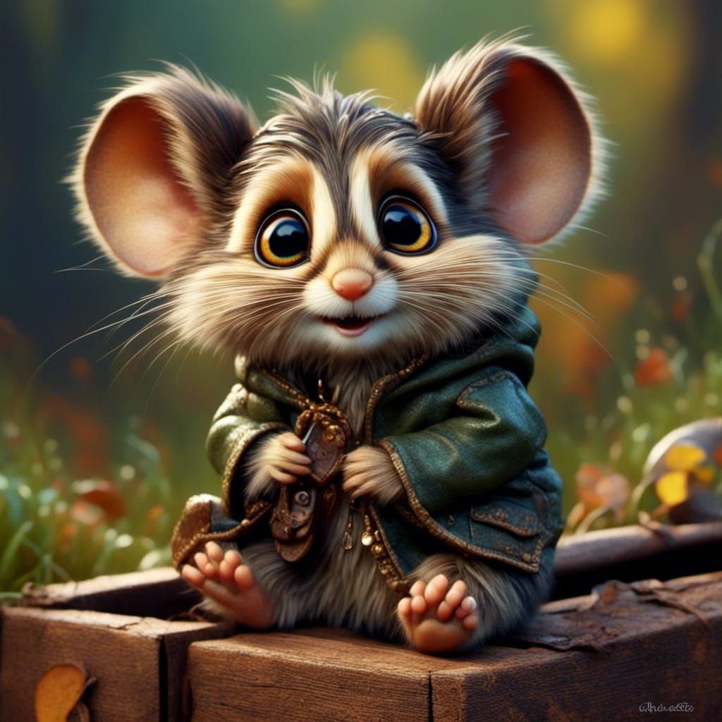 Adorable Mouse with Big Eyes on Crate