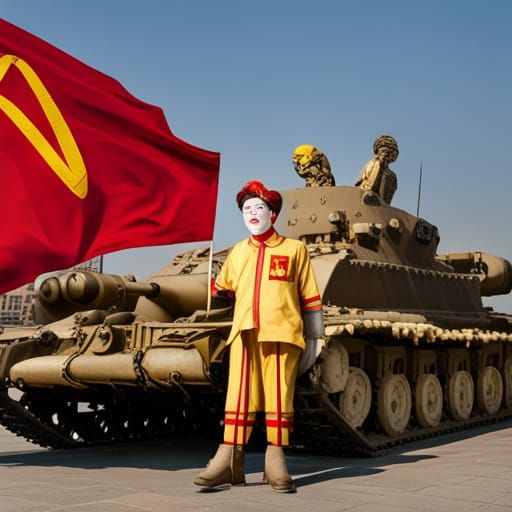 Ronald McDonald Confronts Tank at Tiananmen Square