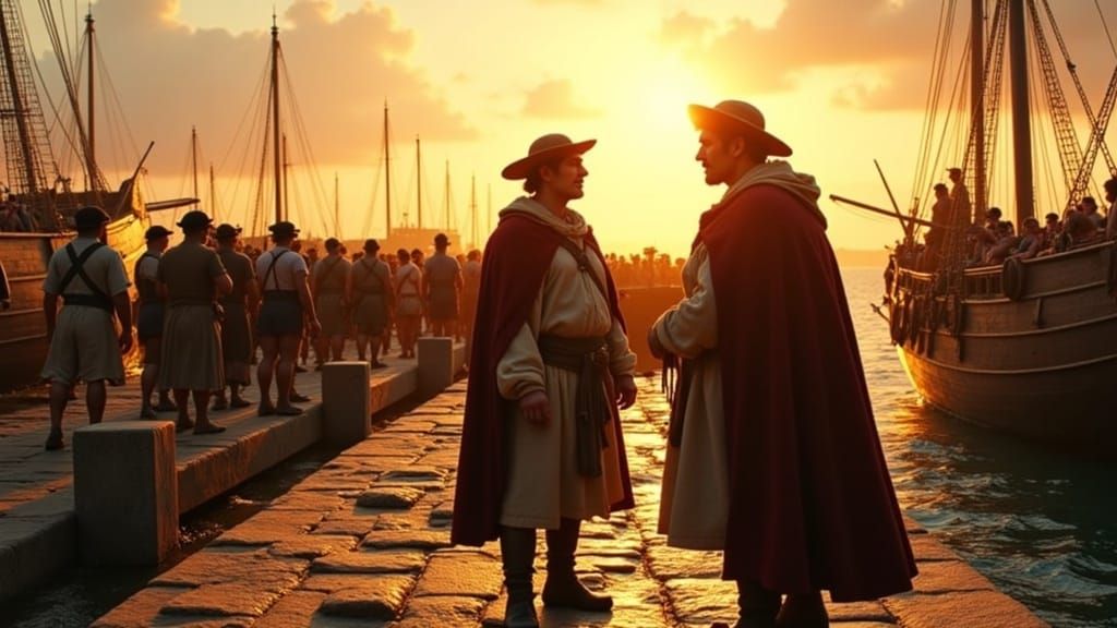Cinematic Panorama of Christopher Columbus's 1492 Voyage to....