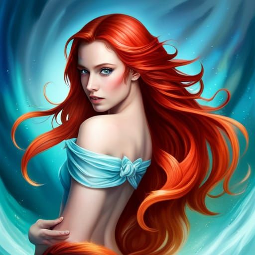 Red-Haired Mermaid Portrait in Hyperdetailed Splash Art