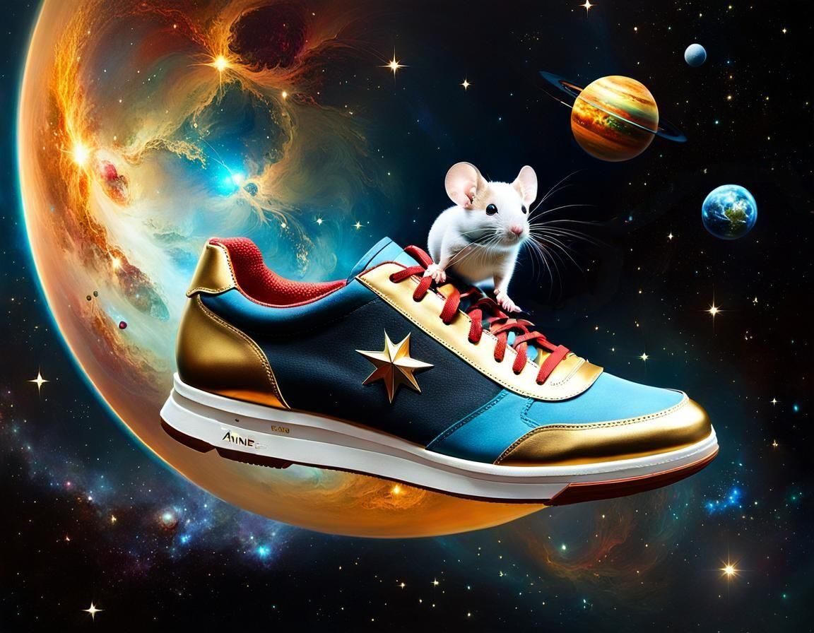 A shoe with mouse floating in space