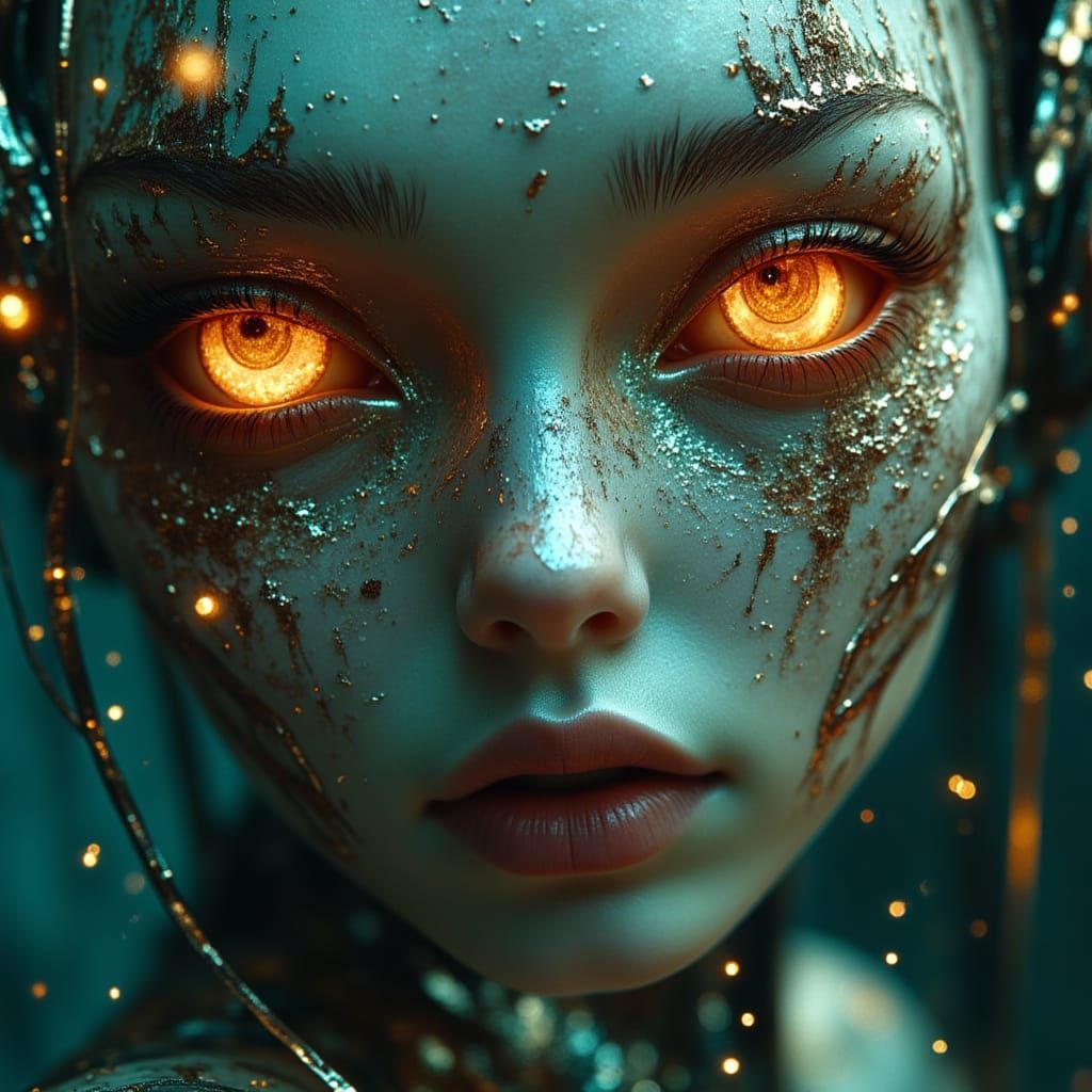 Lonely Android Portrait in Neopunk Biomechanical Style