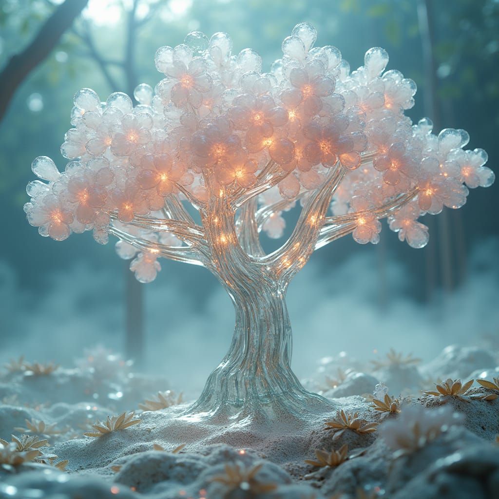 Whimsical Crystal Apples on Glass Trees in a Dreamlike Lands...