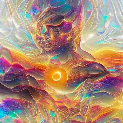 Holographic Astral Sun, Mixed Media Illustration