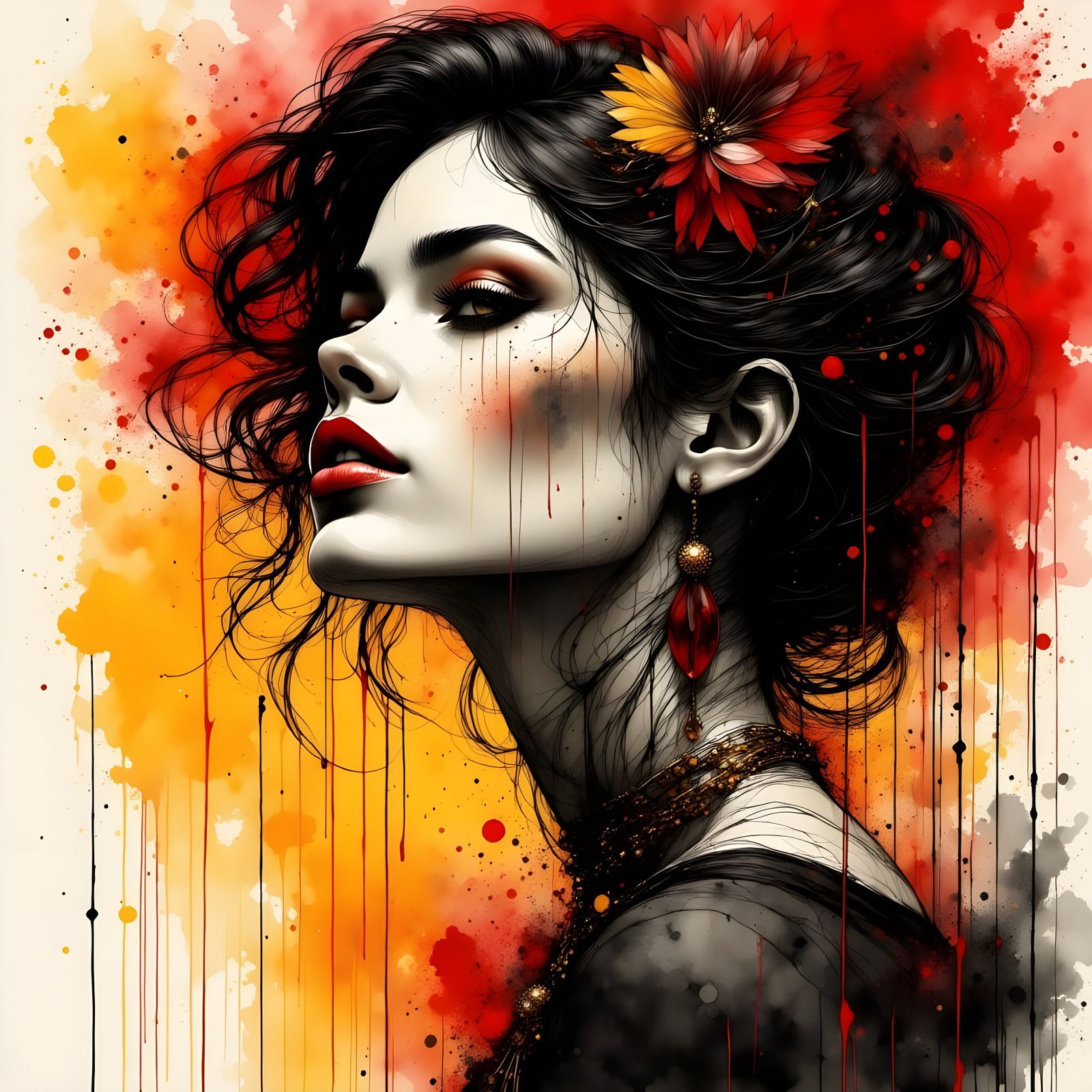 Norse Goddess Portrait in Charcoal and Ink