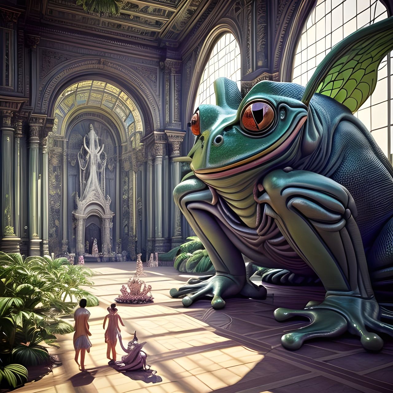 Frog God Revered in Ornate Hyperrealistic Scene