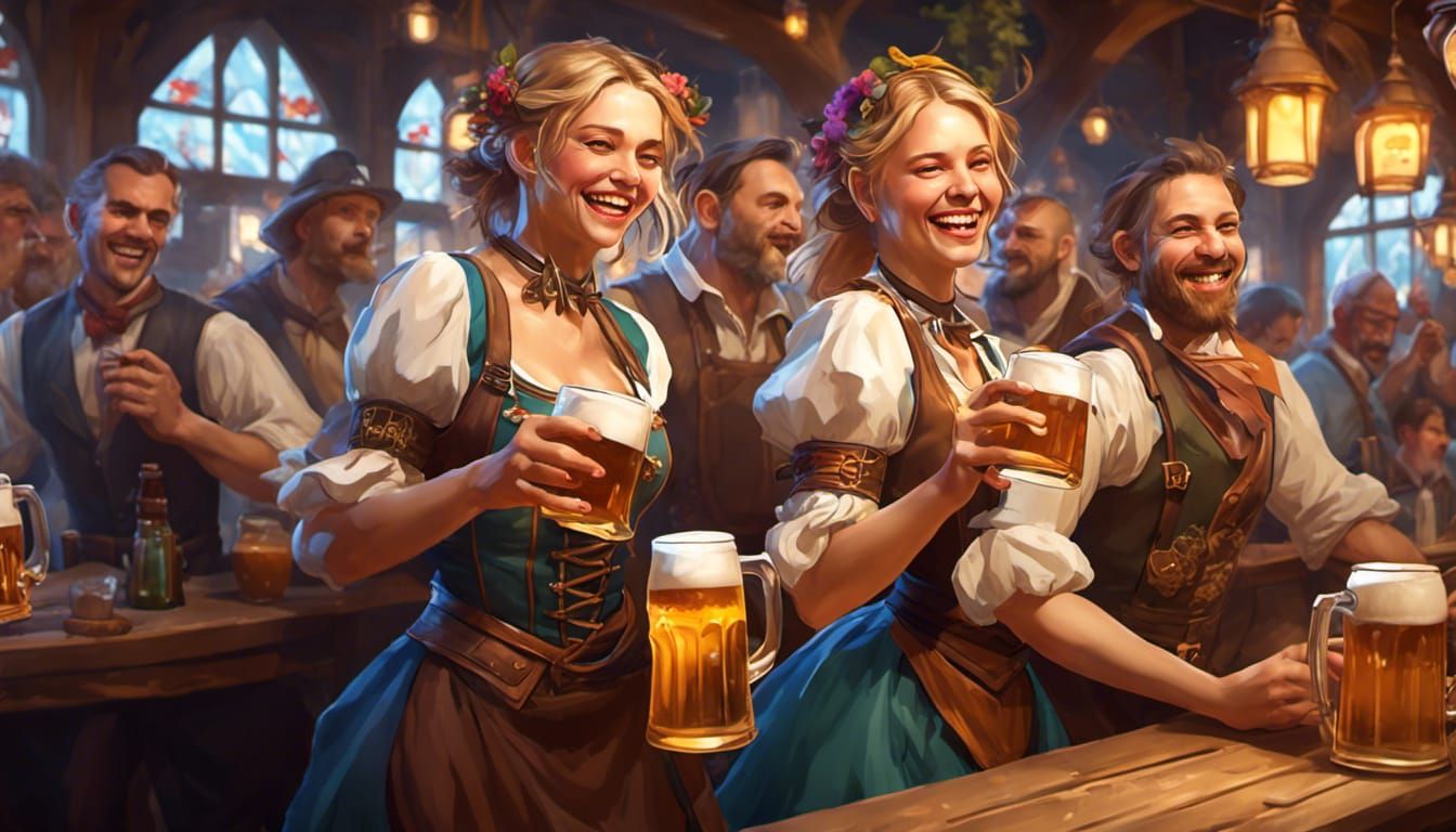 Lively Fantasy Tavern Festival in Artgerm Style