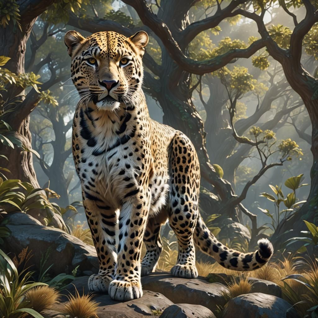 White Leopard in Maximalist Digital Matte Painting