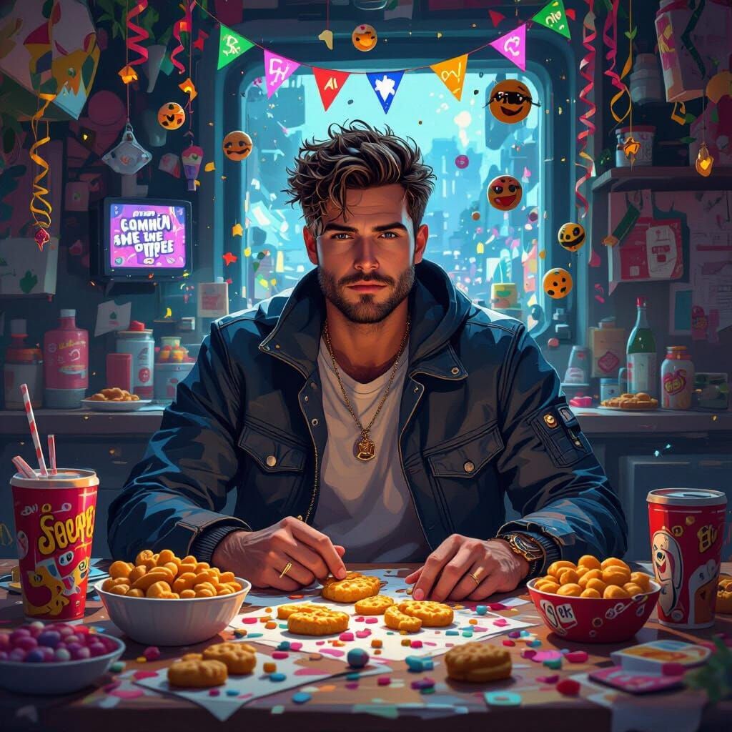 Whimsical Birthday Card Art in Matte Painting Style