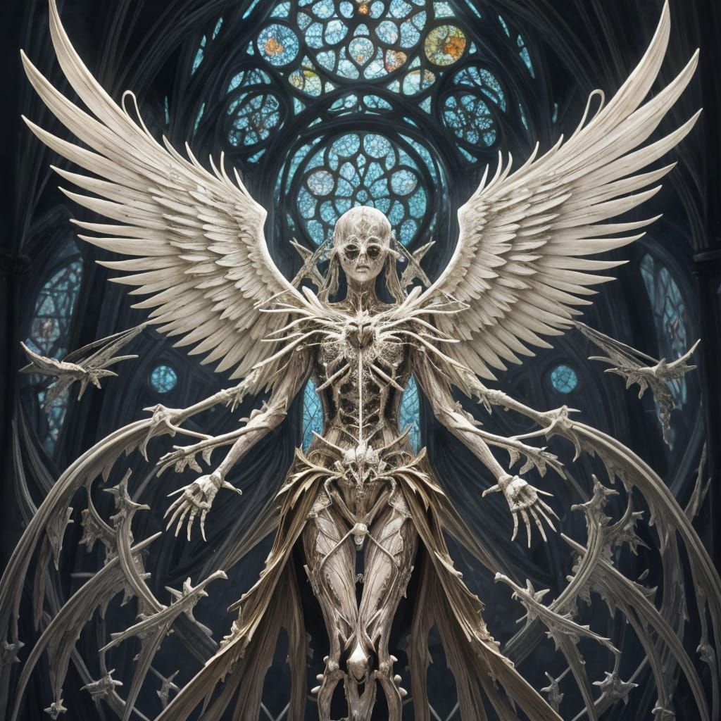 Fractured Skeletal Angel with Gold Filigree