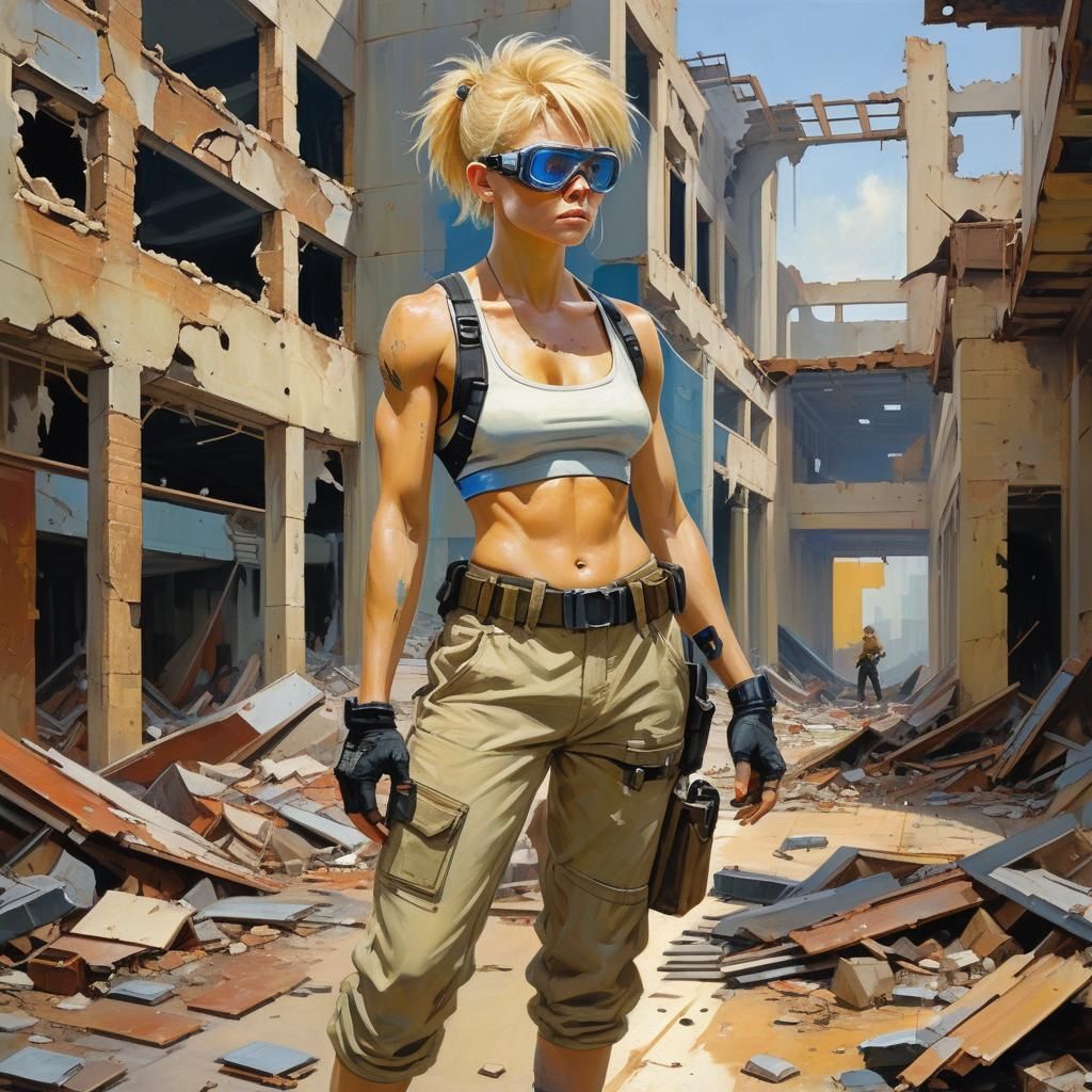 Cyberpunk Oil Painting of Wasteland Warrior