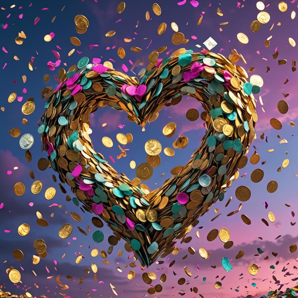 Golden Heart of Currency Against Twilight Sky