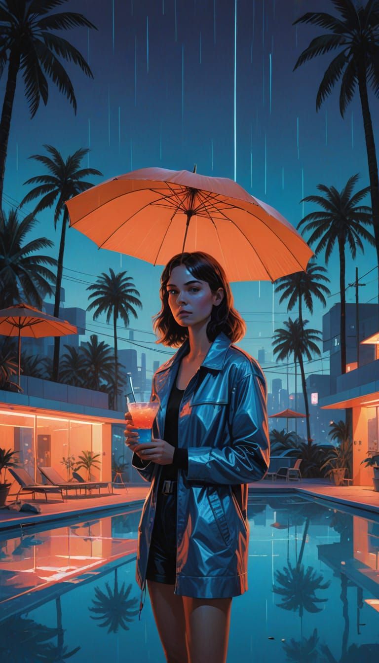 Neon-Lit Swim Scene in Retro Futuristic Style
