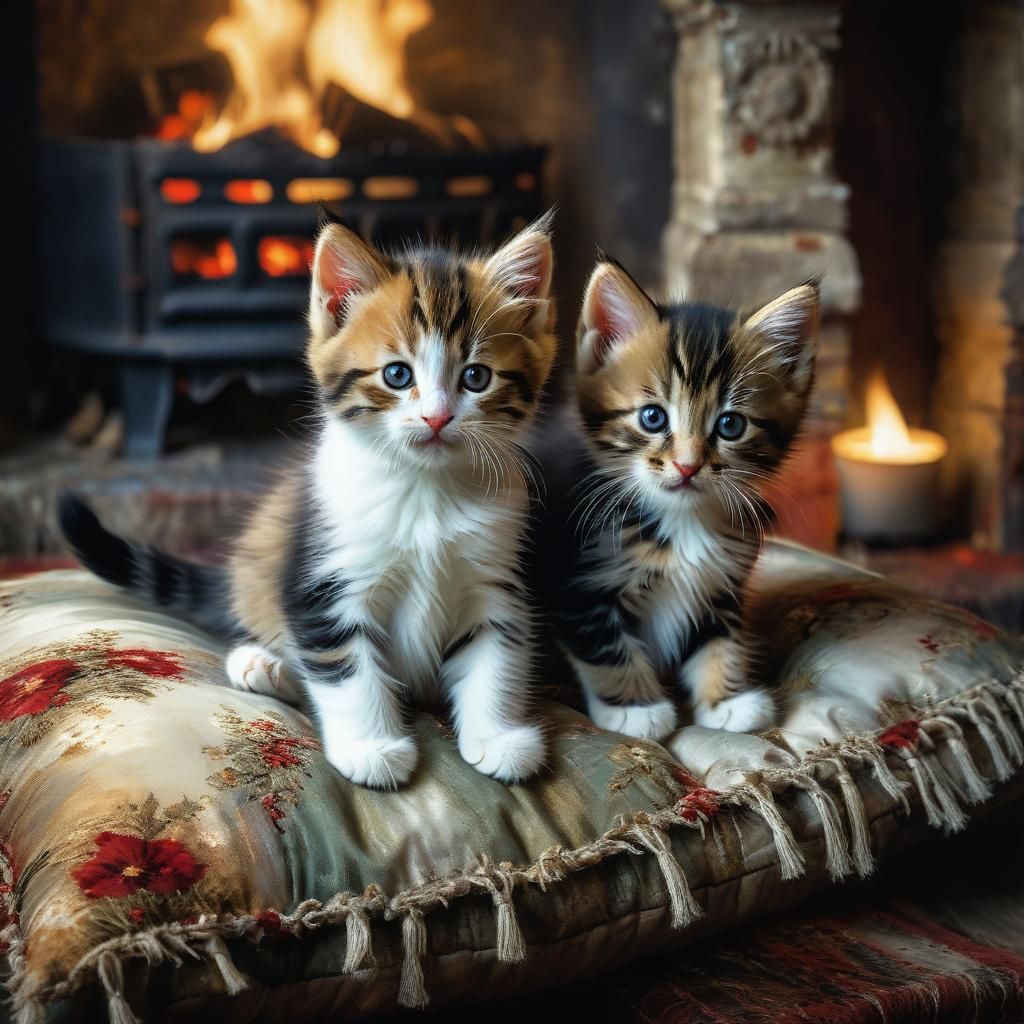 Kittens on Pillow: Detailed Matte Painting