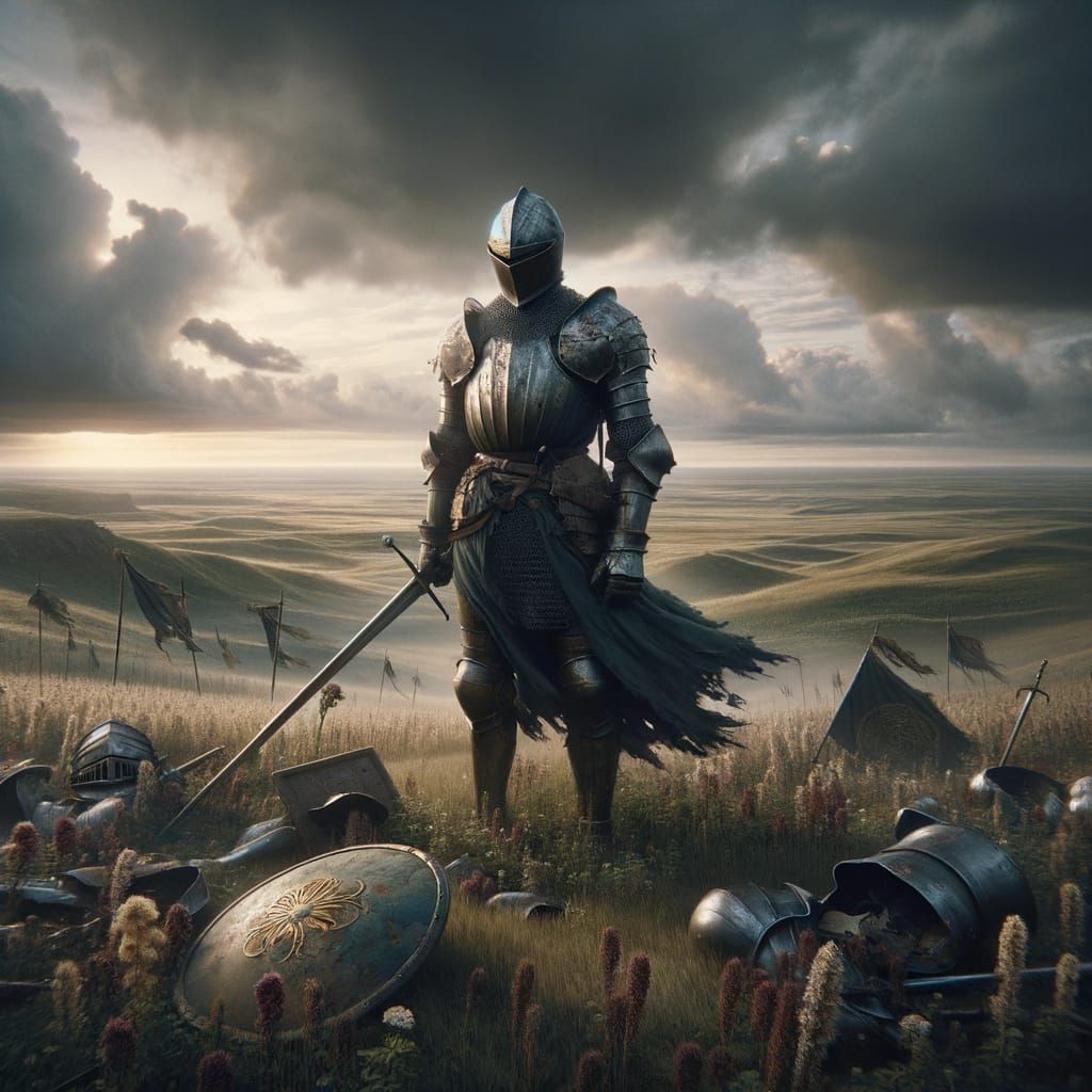 Knight Reflects on Silent Battlefield After Battle