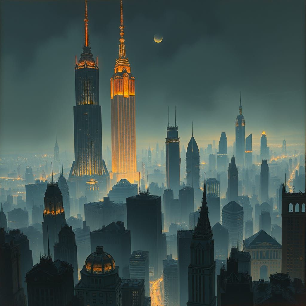 Dystopian Dieselpunk Cityscape at Night
