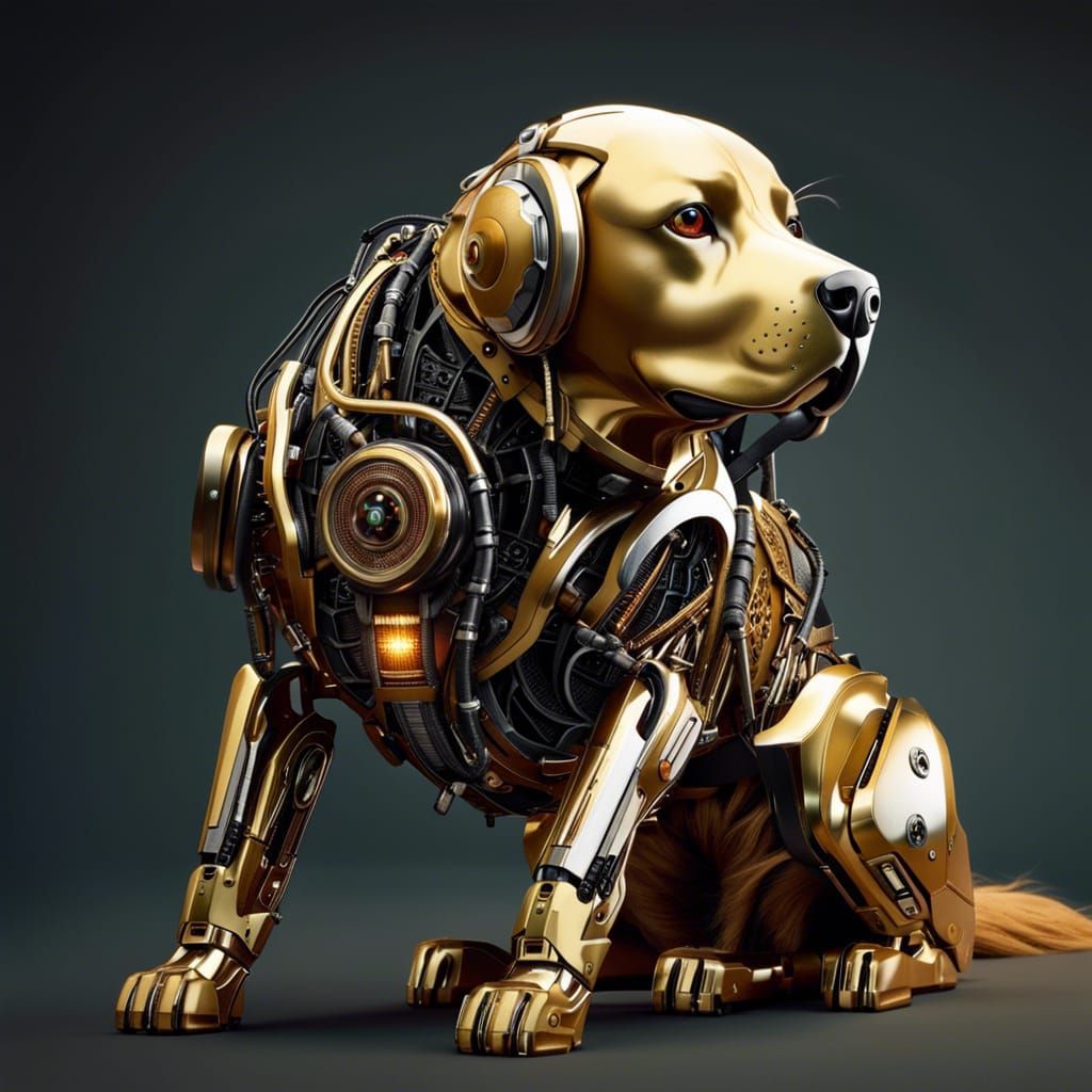 Cyborg Golden Retriever: Digital Art Fusion