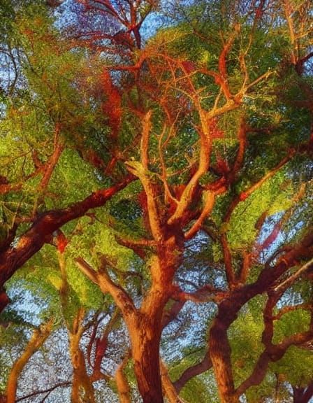 Vibrant Tree in Whimsical Landscape