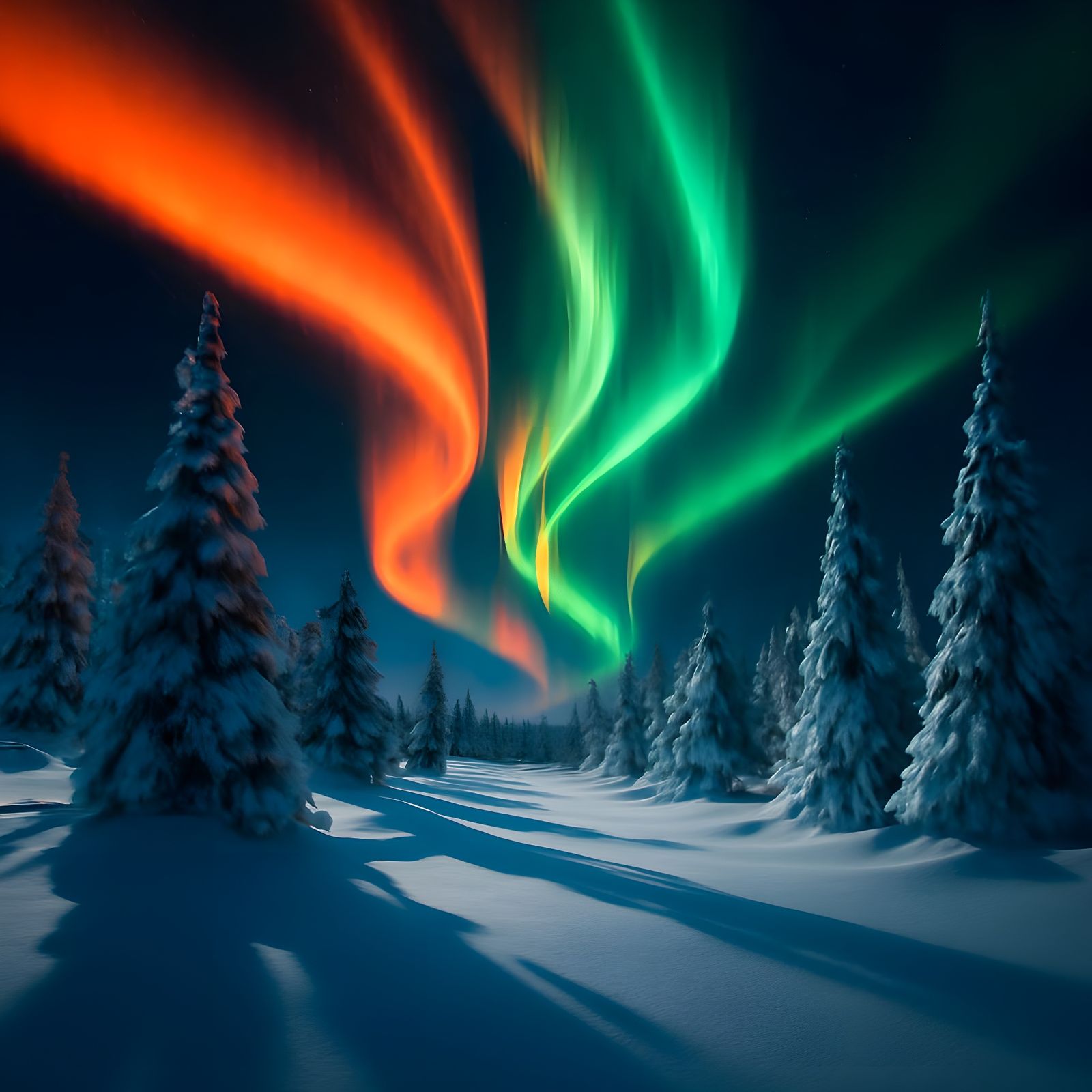 Neon Aurora Borealis Over Arctic Winter Landscape