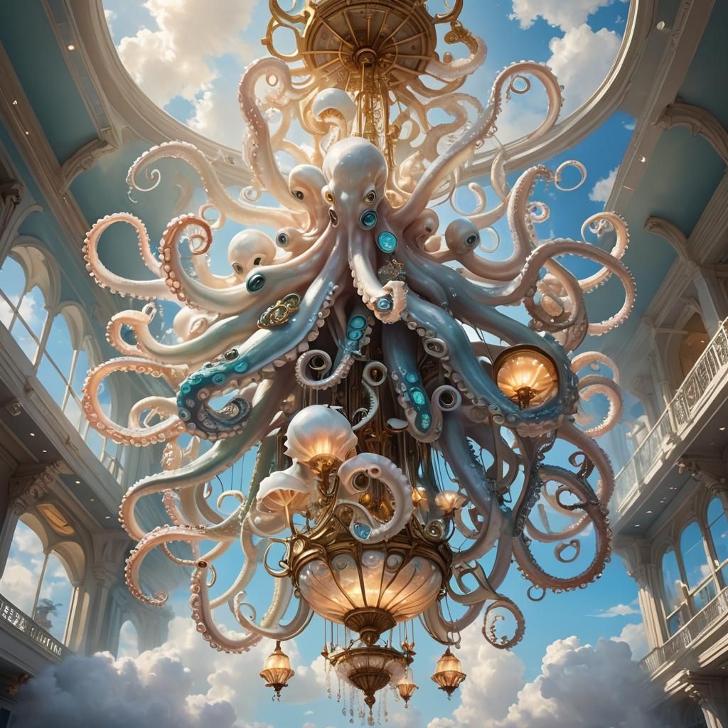 Octopus Chandelier with Conch Lights in Heaven