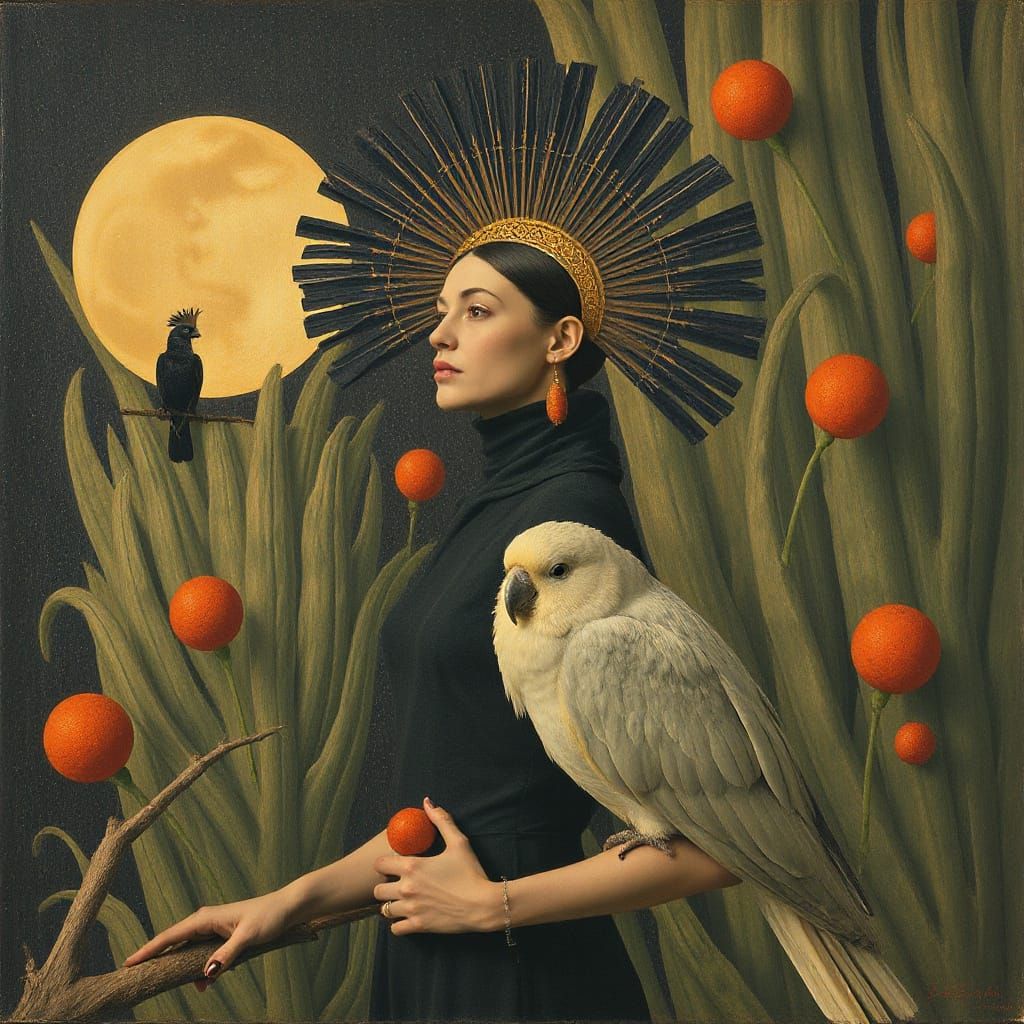 Cockatoo-Woman Portrait in Max Ernst Style