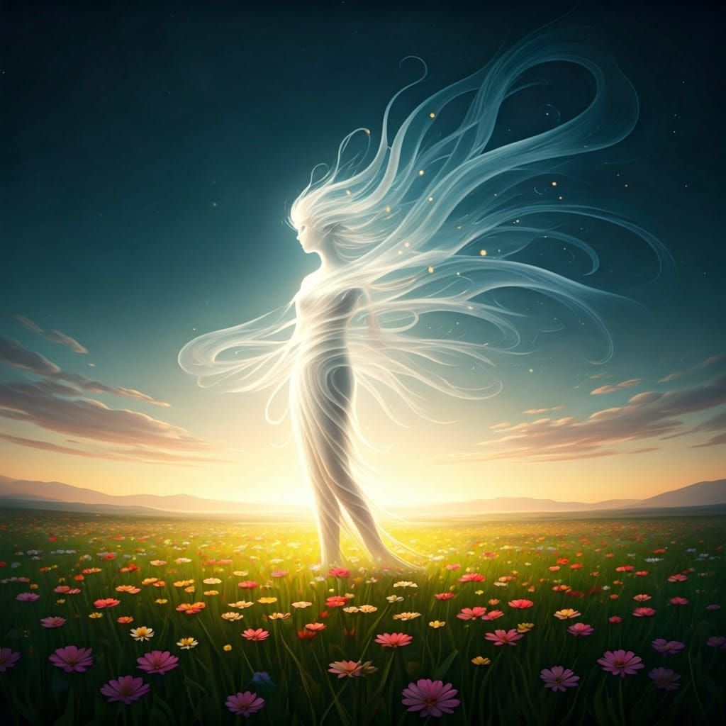 Ethereal Wind Spirit on a Lush Meadow