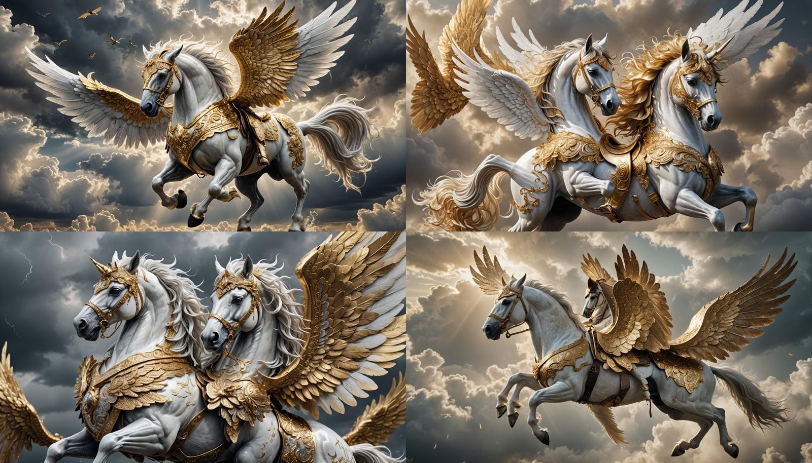 Armored Pegasus: Hyperrealistic Flying Horse in Gold