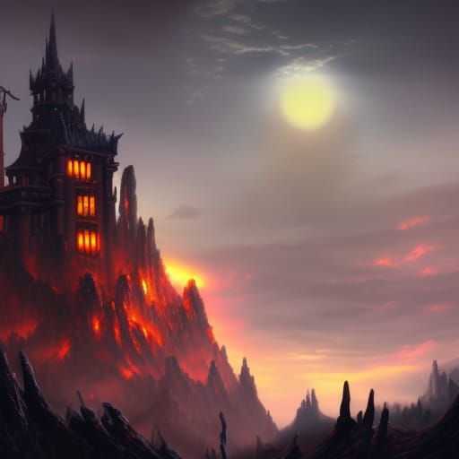 Fantastical Demon Castle: Detailed Matte Painting