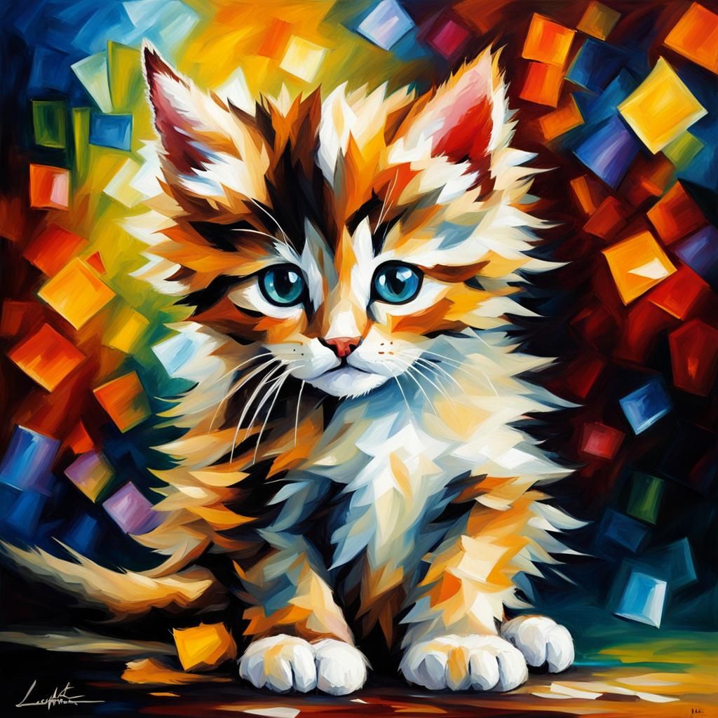 Kitten Painting in Impressionistic Style