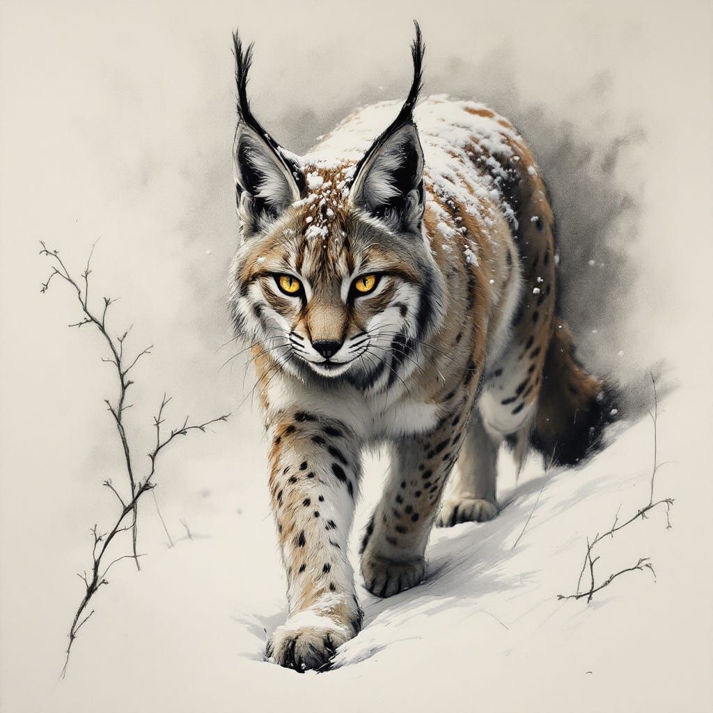 Winter's Fierce Beauty: A Lynx's Gentle Stride