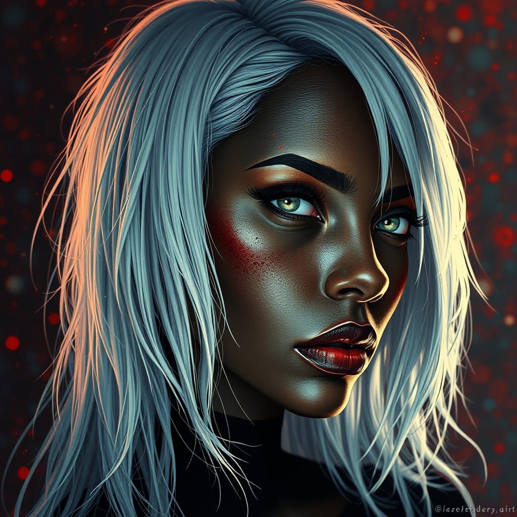 Gothic Woman with White Hair in Hyperrealistic Art