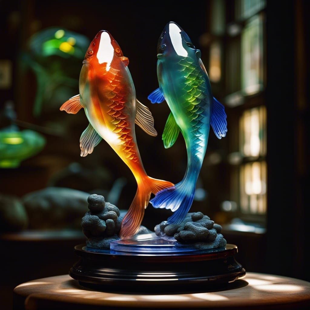 Photorealistic Glass Fish Sculpture in Workshop
