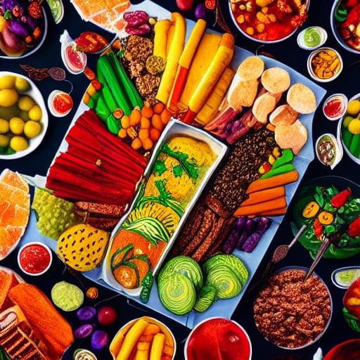 Heavenly Food Platter: Hand-Drawn Fantasy Art