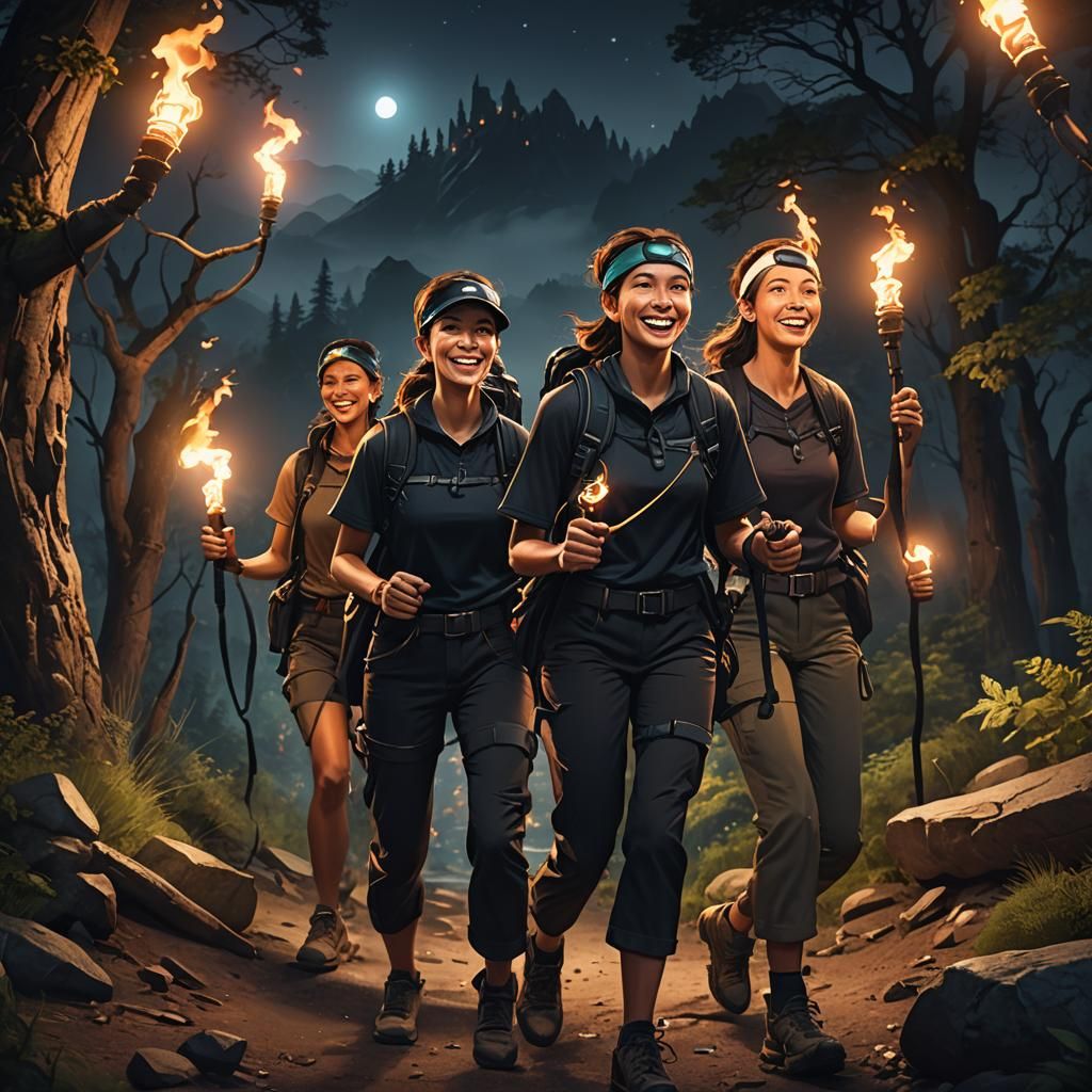 Night Hike with Torches: Fantasy Concept Art