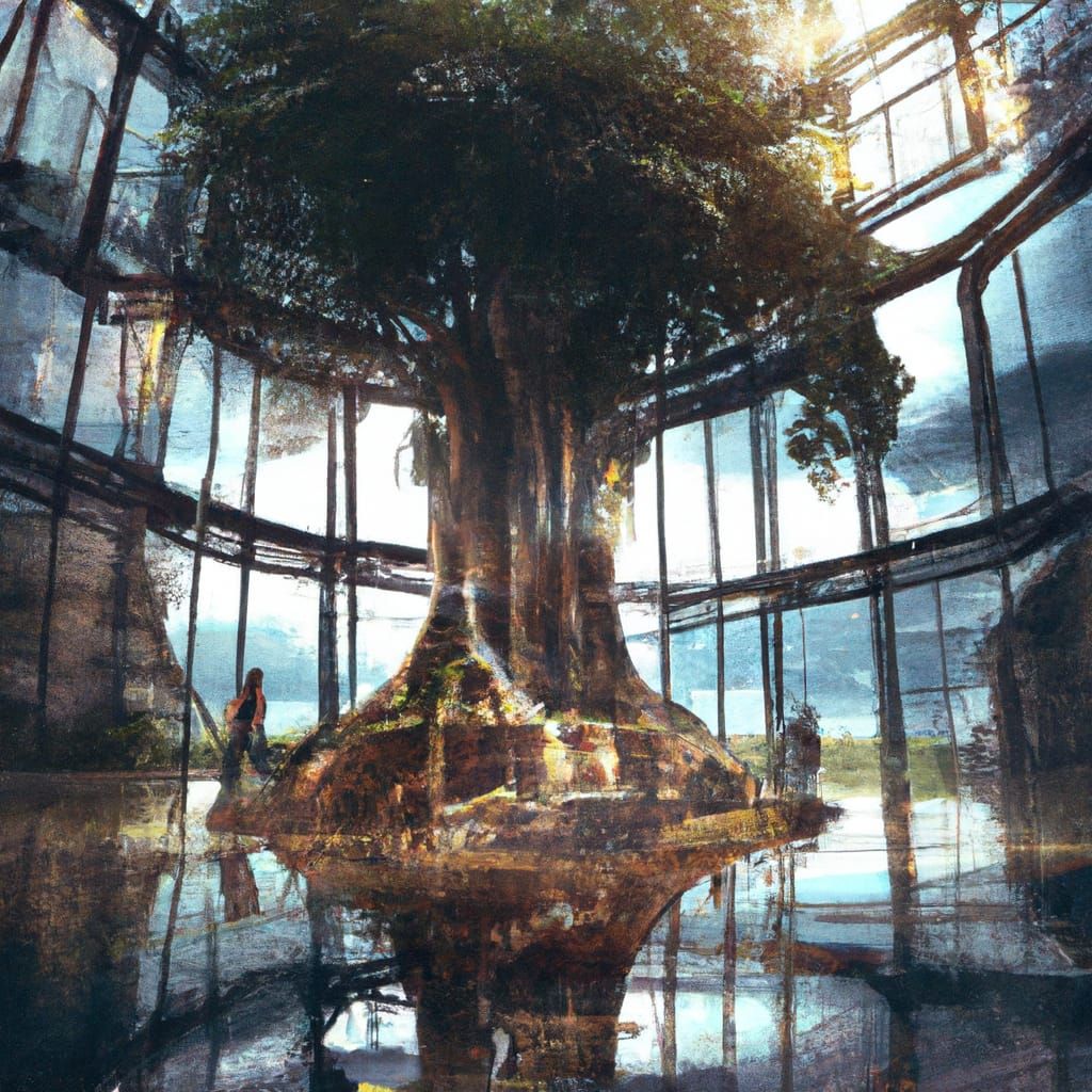 Ancient Tree Protected Inside Glass Building