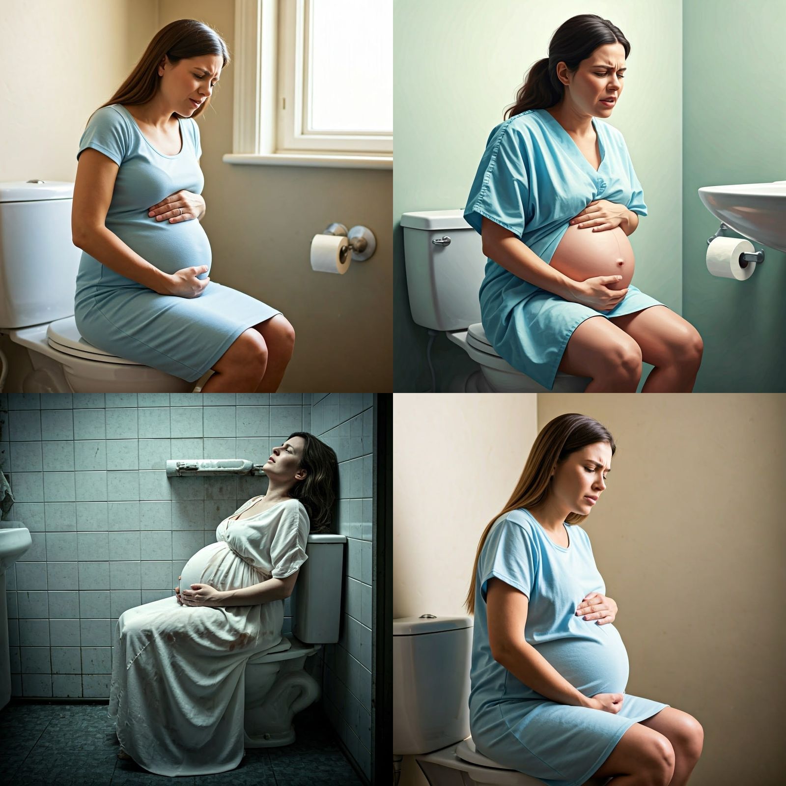Pregnant Woman's Painful Constipation on Toilet