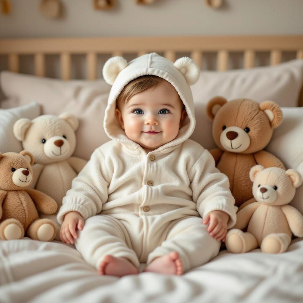 Adorable Baby in Nursery, Whimsical Illustration