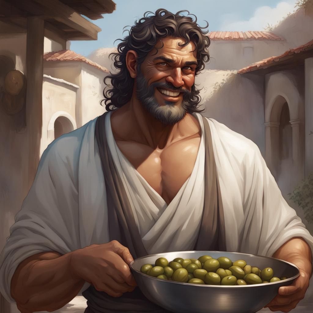 Greek Cook Shares Food: Hyperdetailed Concept Art