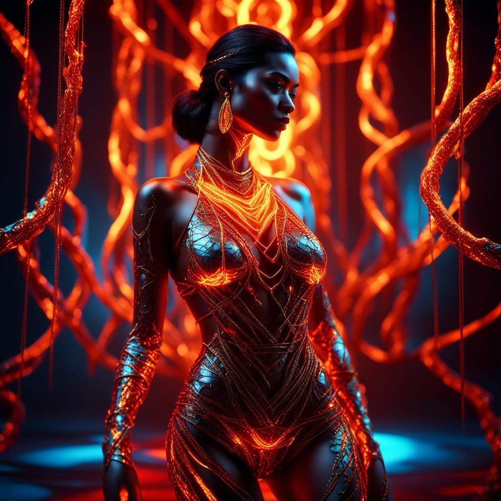 Woman in Fluorescent Bikini: Hyperrealistic Digital Art