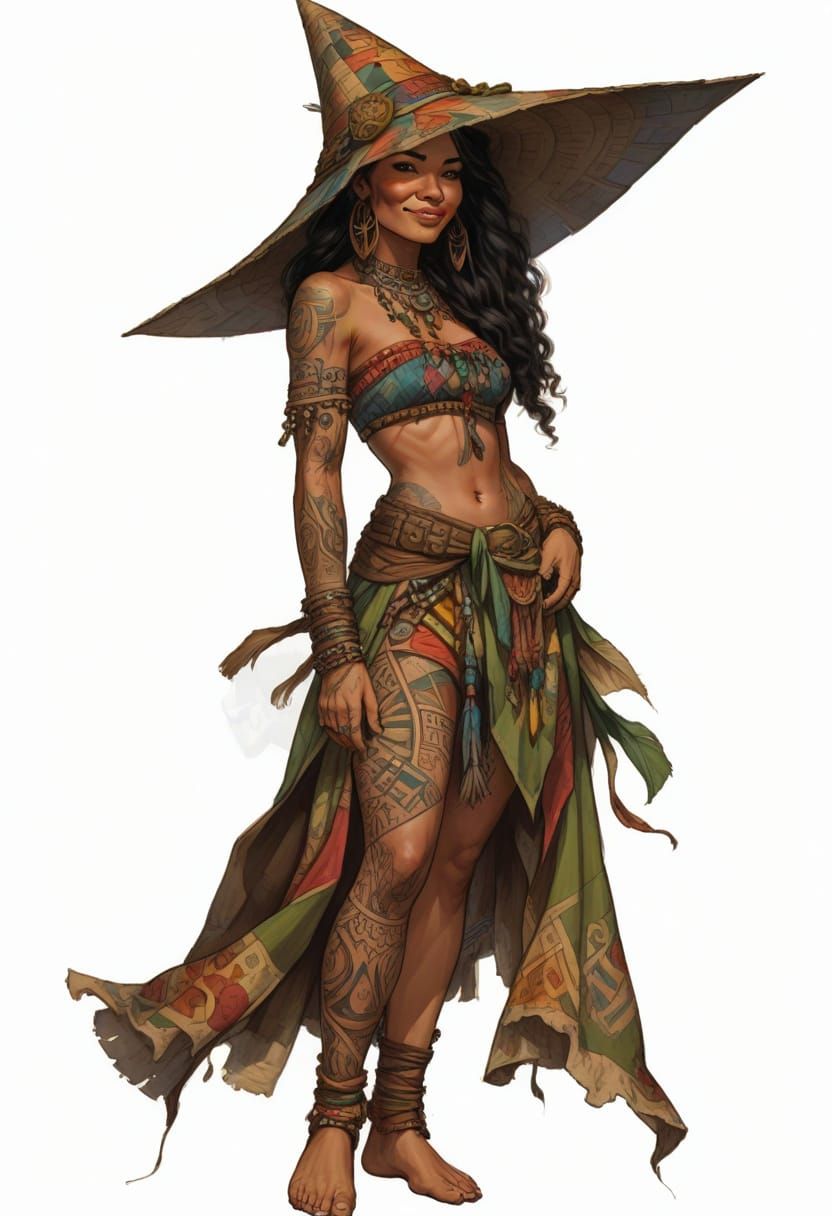 Polynesian Teenager in Colorful Dress, Heroic Fantasy Art