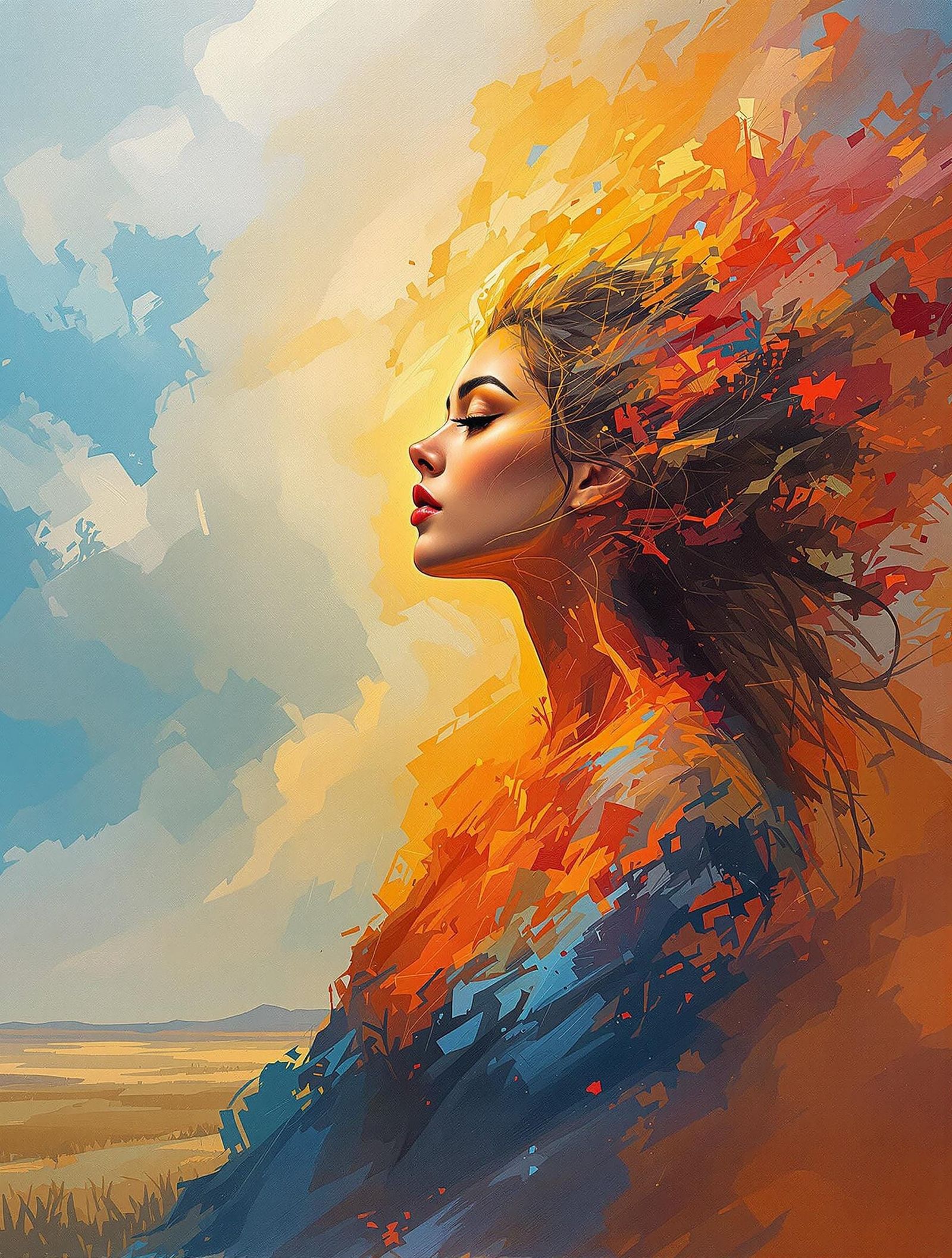 Expressive Impressionist Woman in Fiery Aura