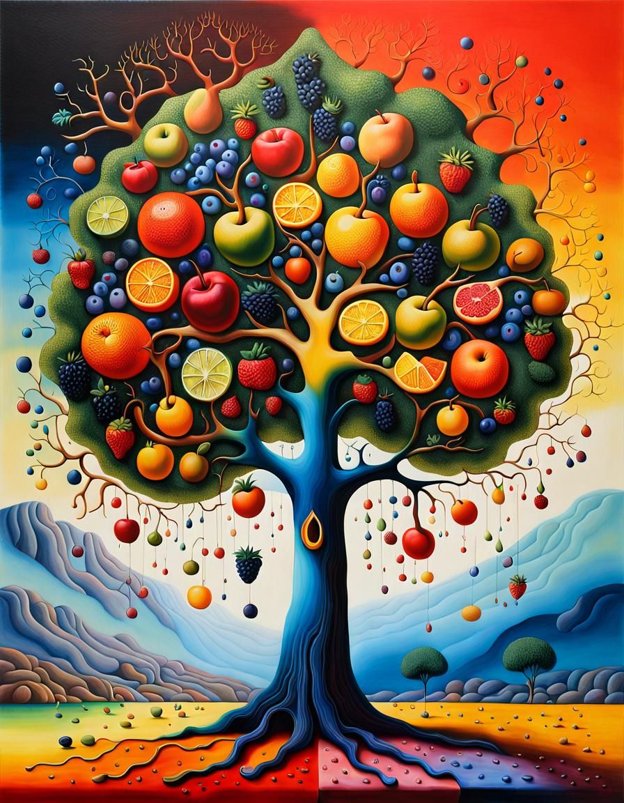 Surreal Fruit Tree in Surrealist Style
