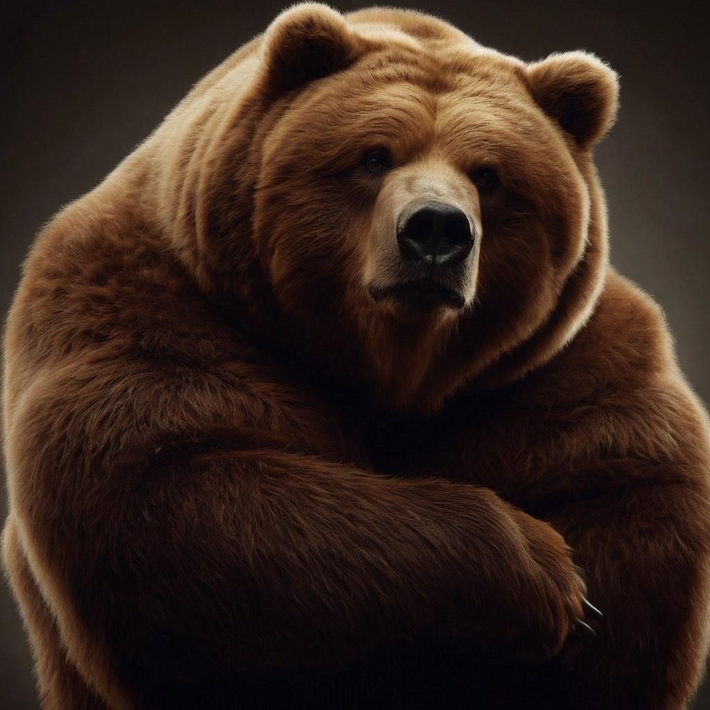 Sarcastic Muscled Kodiak Bear Showing Off in Darkness