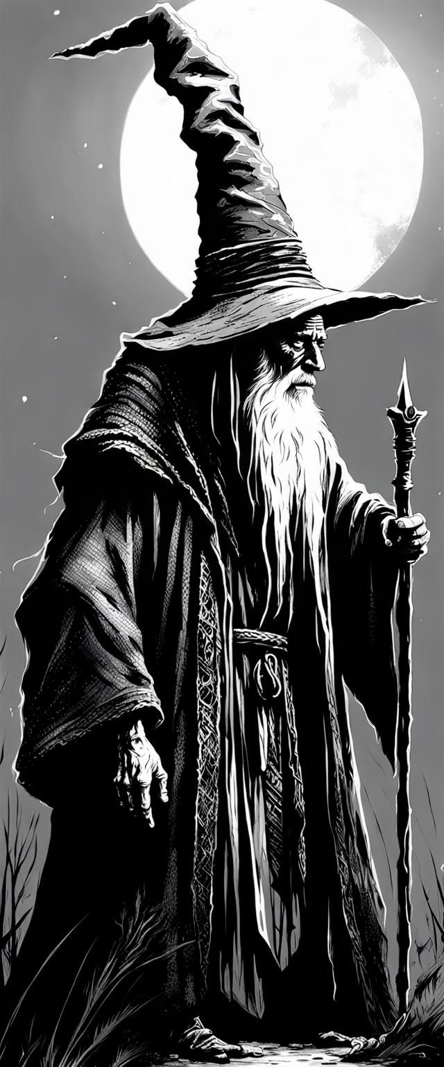 Old Wizard in Wild Landscape: Fantasy Art