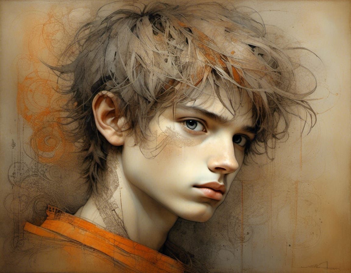 Minimalist Sketch of a Boy in Chiaroscuro Style