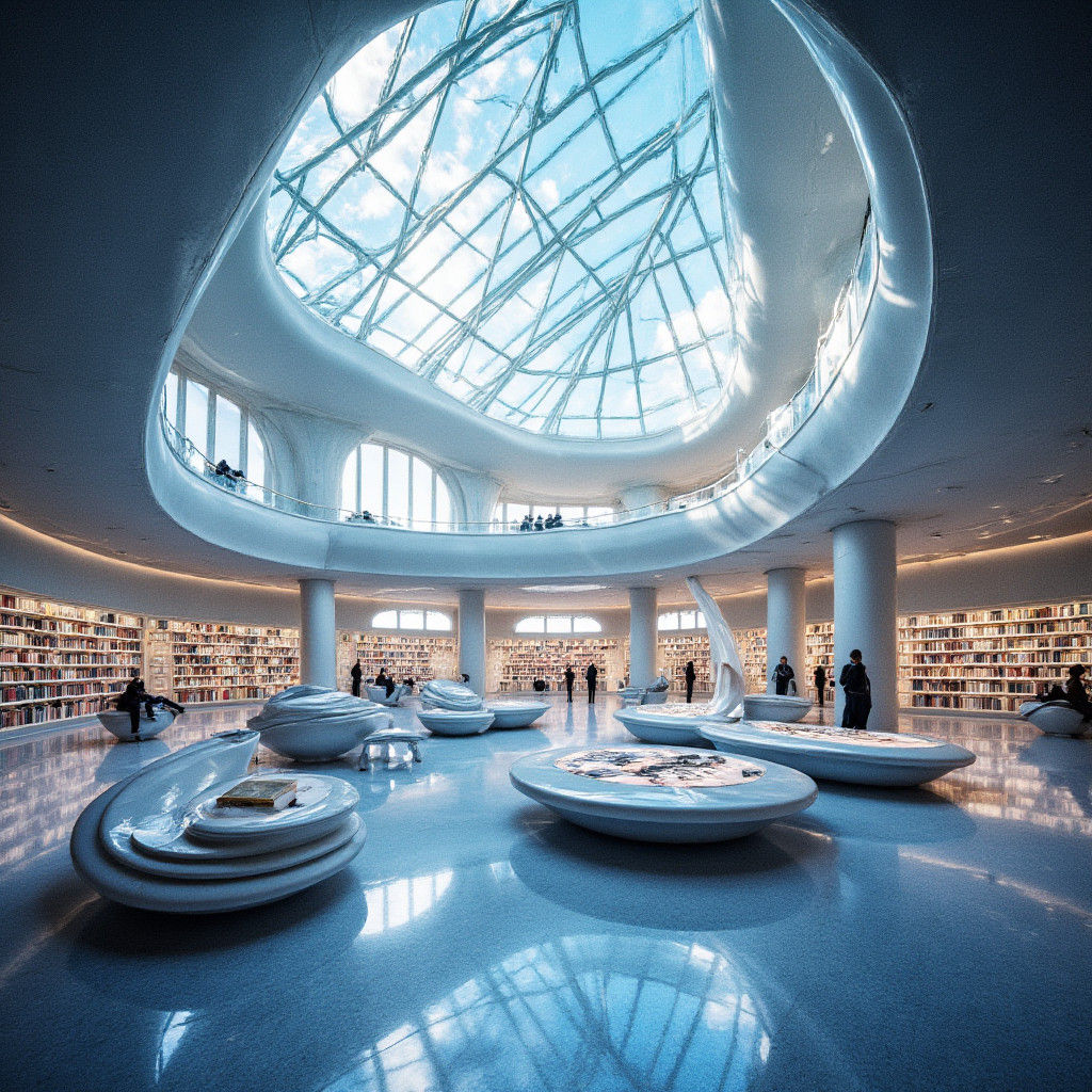 Futuristic Library of 2150 in Digital Art Style