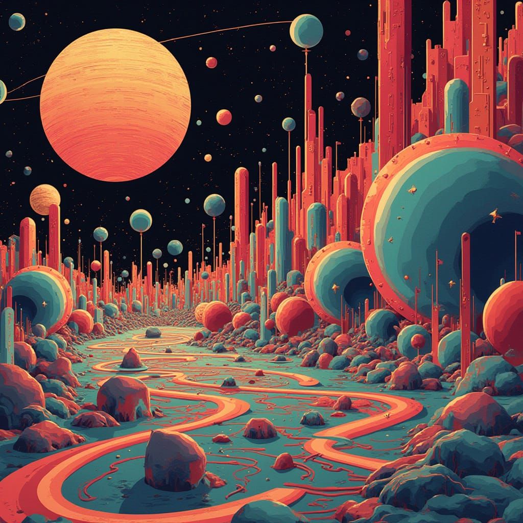 Art Deco Quantum Geometric Pattern in Vibrant Colors