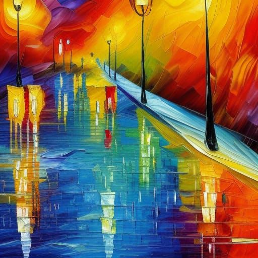 Expressionist Rain Scene in Neo-Impressionist Style