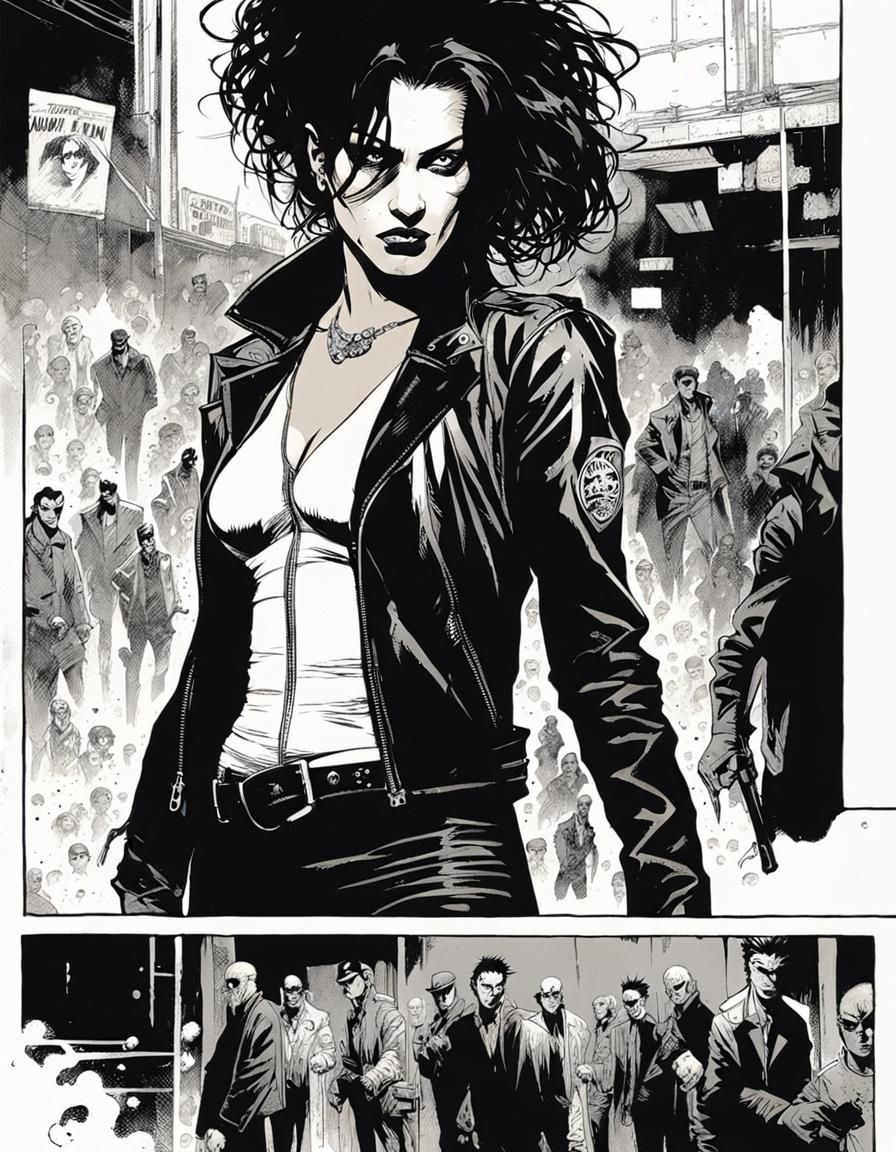 Gritty Noir Portrait of a Femme Fatale Gang Leader