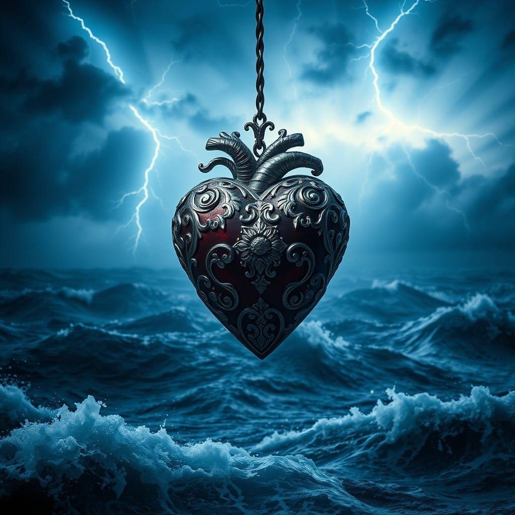 Majestic Victorian-Style Sealed Heart Amidst Sea Storm